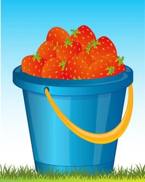 Pail with strawberries Stock Illustration