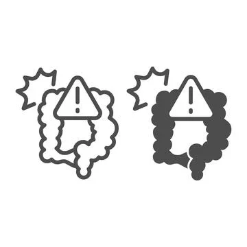 Pain and bowel problems line and solid icon, officesyndrome concept, pain, bowel Illustrazione stock