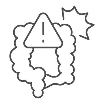 Pain and bowel problems thin line icon, officesyndrome concept, pain, bowel Illustrazione stock