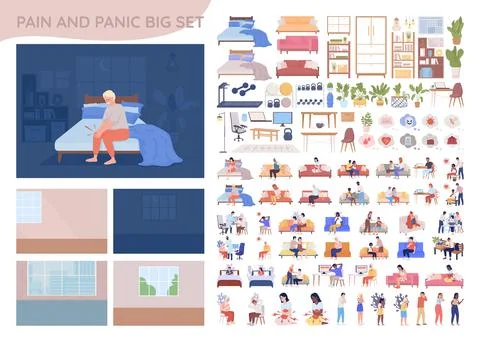 Pain and panic 2D vector isolated illustrations big set Stock Illustration