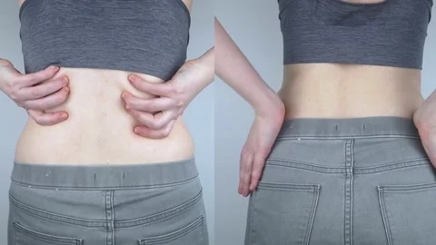 Pain behind the back. Pyelonephritis and kidney disease. Stretching of ligaments Video stock 238453464
