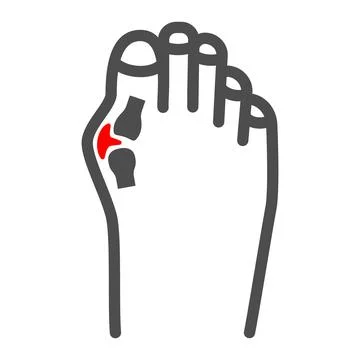 Pain in big toe joint line icon, body pain concept, bunion vector sign on white Stock Illustration