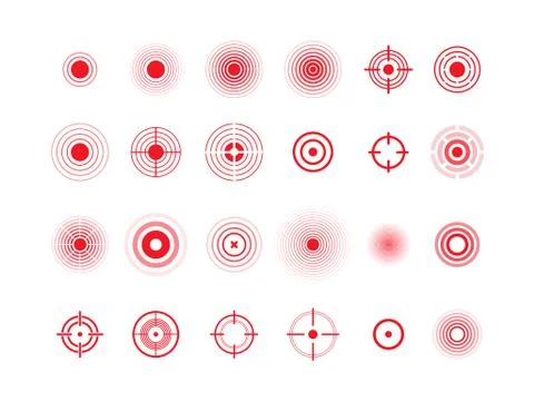 Pain circles, red target vector icons set Stock Illustration