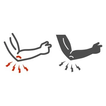 Pain in elbow line and solid icon, Body pain concept, Elbow pain sign on white イラスト素材