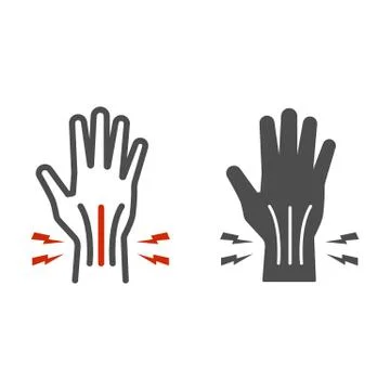 Pain in hand line and solid icon, Body pain concept, injury in hand joint sign Stock Illustration