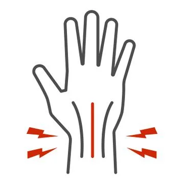 Pain in hand thin line icon, Body pain concept, injury in hand joint sign on Stock Illustration