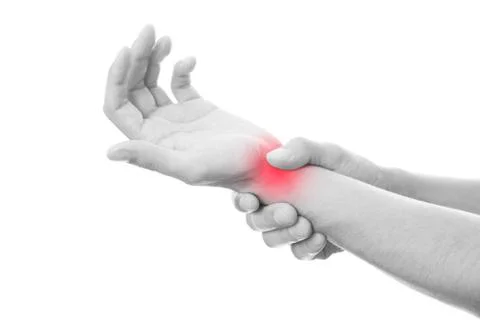 Pain in the joints of the hands. Stockfoto's