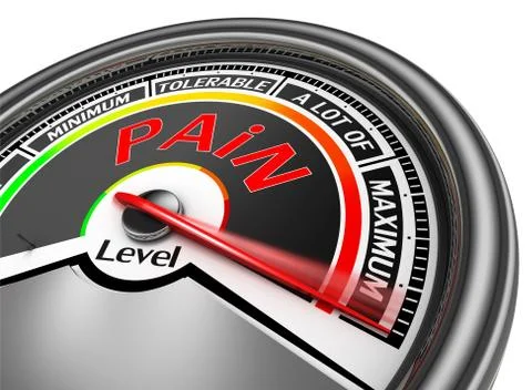 Pain level conceptual meter indicate maximum Illustrazione stock