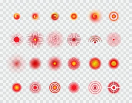 Pain localization circles, target vector icons set Stock Illustration