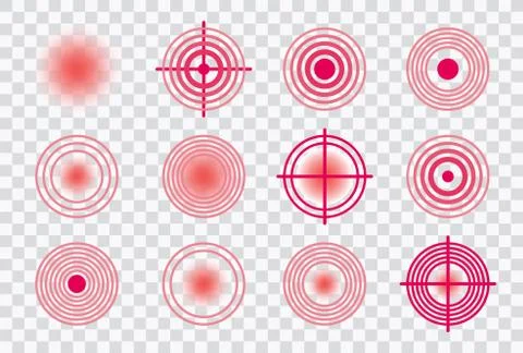 Pain red circle or localization mark, aching place sign, abstract symbol of pain Stock Illustration