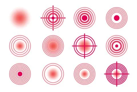 Pain red circle or localization mark, aching place sign, abstract symbol of pain Stock Illustration