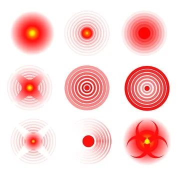 Pain red circle or localization mark, aching place sign, abstract symbol of pain Stock Illustration