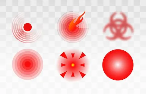 Pain red circle or localization mark, aching place sign abstract symbol of pain Stock Illustration
