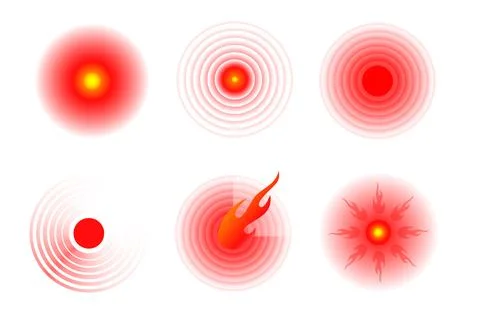 Pain red circle or localization mark, aching place sign, abstract symbol of pain Stockillustratie