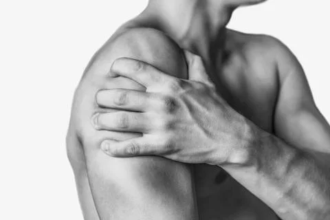 Pain in shoulder Stock Photos