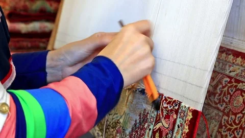 Painstaking work of the weavers Video stock 80085215