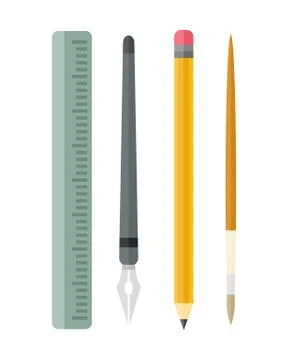 Paint and writing tools collection flat style colored stationery equipment Stock Illustration