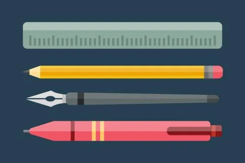 Paint and writing tools collection flat style colored stationery equipment Stock Illustration