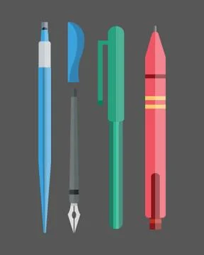 Paint and writing tools collection flat style colored stationery equipment Stock-Illustration