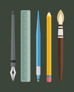 Paint and writing tools collection flat style colored stationery equipment Stockillustratie
