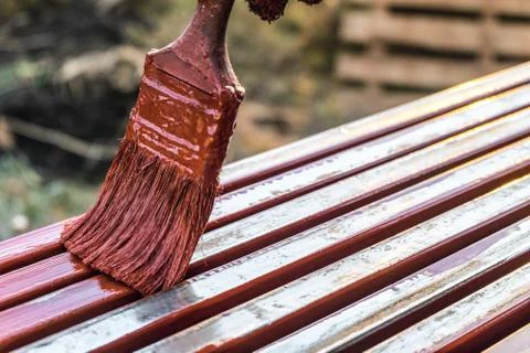 Paint application by brush on metal structures Stock Photos