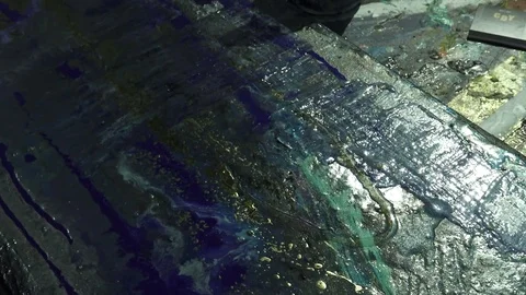 Paint on artist's table and work station Stock Footage 76032873