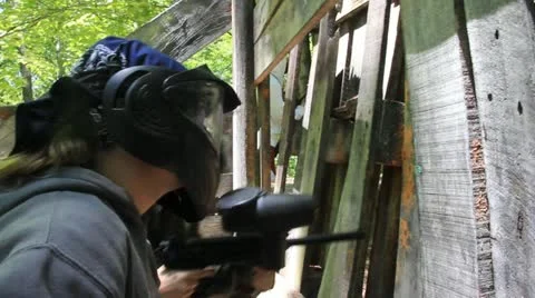 Paint ball behind barrier (HD) c Video stock 11496130