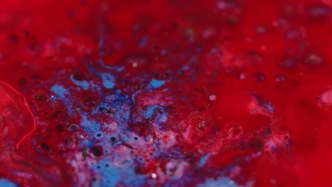 Paint blend ink spill red blue liquid bubbles Video stock 274626170