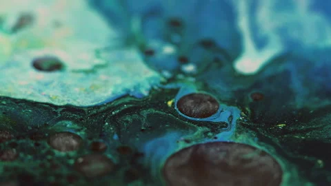 Paint blob glitter ink splash blue green bubbles Stock Footage 276050470
