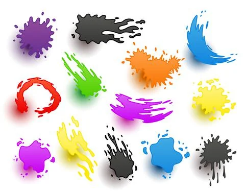 Paint blots. Splashes set for design use. Colorful grunge shapes collection Stock Illustration