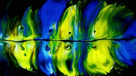 Paint blue yellow macro texture experimental colors motion. black background Stock Footage 167224242