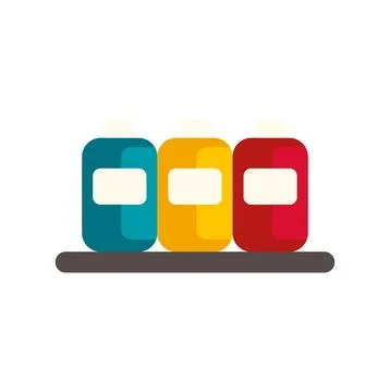 Paint bottles displaying primary colors for art supplies Stock Illustration