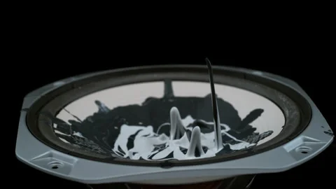 Paint bouncing on speaker in slow motion.  Shot with Phantom Flex 4K camera. Stock Footage 162849256