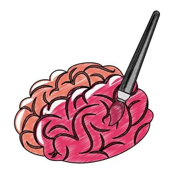 Paint brush and brain scribble Stock Illustration