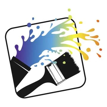 Paint brush and colored paint spills Stock Illustration