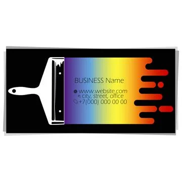 Paint brush and drops of colored paint. Business card concept for painting Illustrazione stock