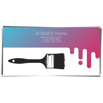 Paint brush and paint drops on a business card Stock Illustration