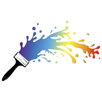 Paint brush and splashes of colored paint Stock Illustration