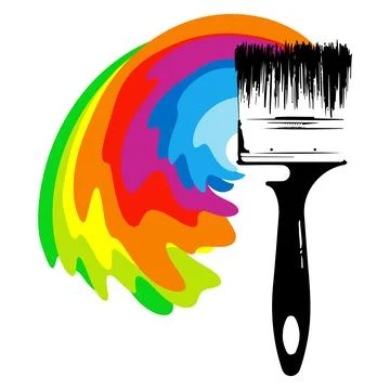 Paint brush and trace of colored paint symbol for painting work Stock Illustration