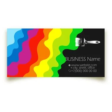 Paint brush and waves of blots of colored paint, business card concept Stock Illustration
