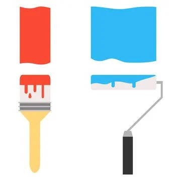 Paint brush, brush and paint roller. Vector illustration. Stock Illustration
