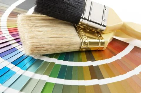 Paint brush on color chart Stock Photos