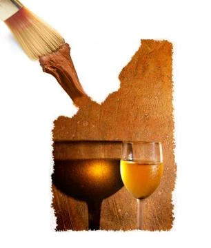Paint brush creating white wine and textured background Stock Illustration