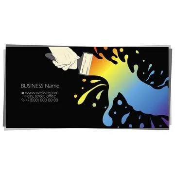 Paint brush in hand and colored paint business card Stock Illustration