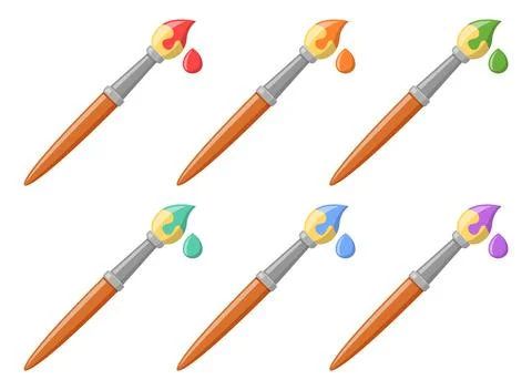 Paint brush icon set collection in flat colorful style. Paintbrush vector i.. Stock Illustration