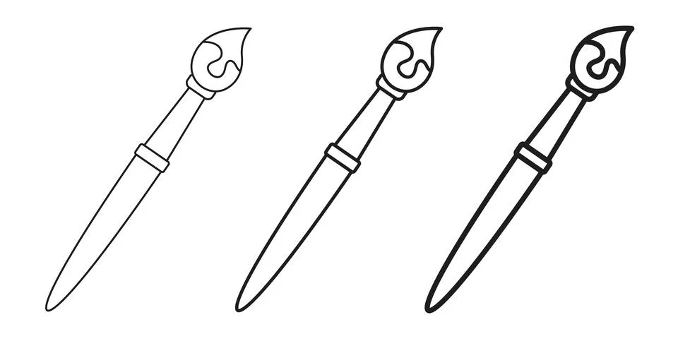 Paint brush icon set collection in stroke outline flat style. Paintbrush ve.. Stock Illustration