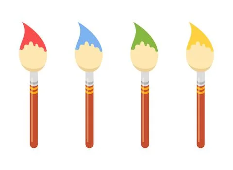 Paint brush icon set collection in flat colorful style. Paintbrush vector i.. Stock Illustration