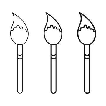 Paint brush icon set collection in stroke outline flat style. Paintbrush ve.. Stock Illustration