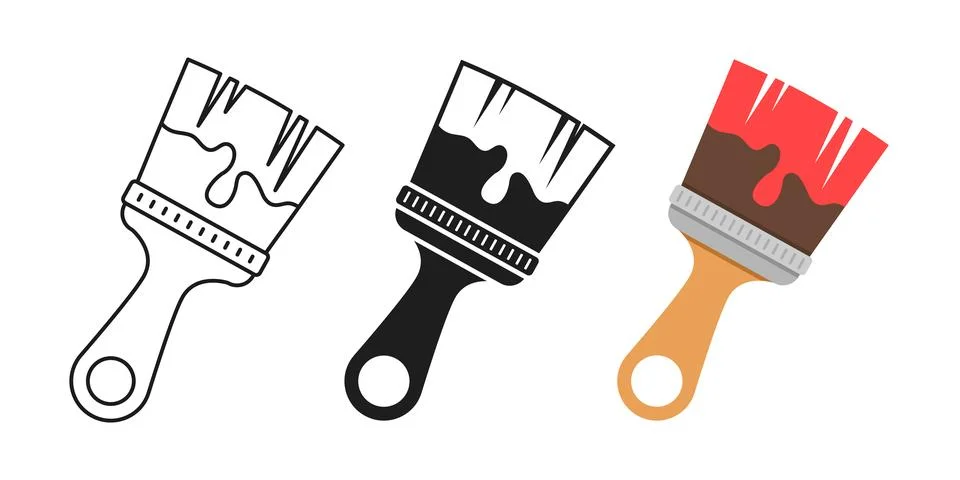 Paint brush icon set collection in flat style. Paintbrush vector illustrati.. Stock Illustration