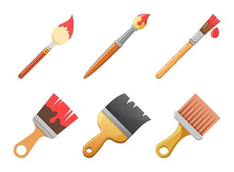 Paint brush icon set collection in flat colorful style. Paintbrush vector i.. Stock Illustration
